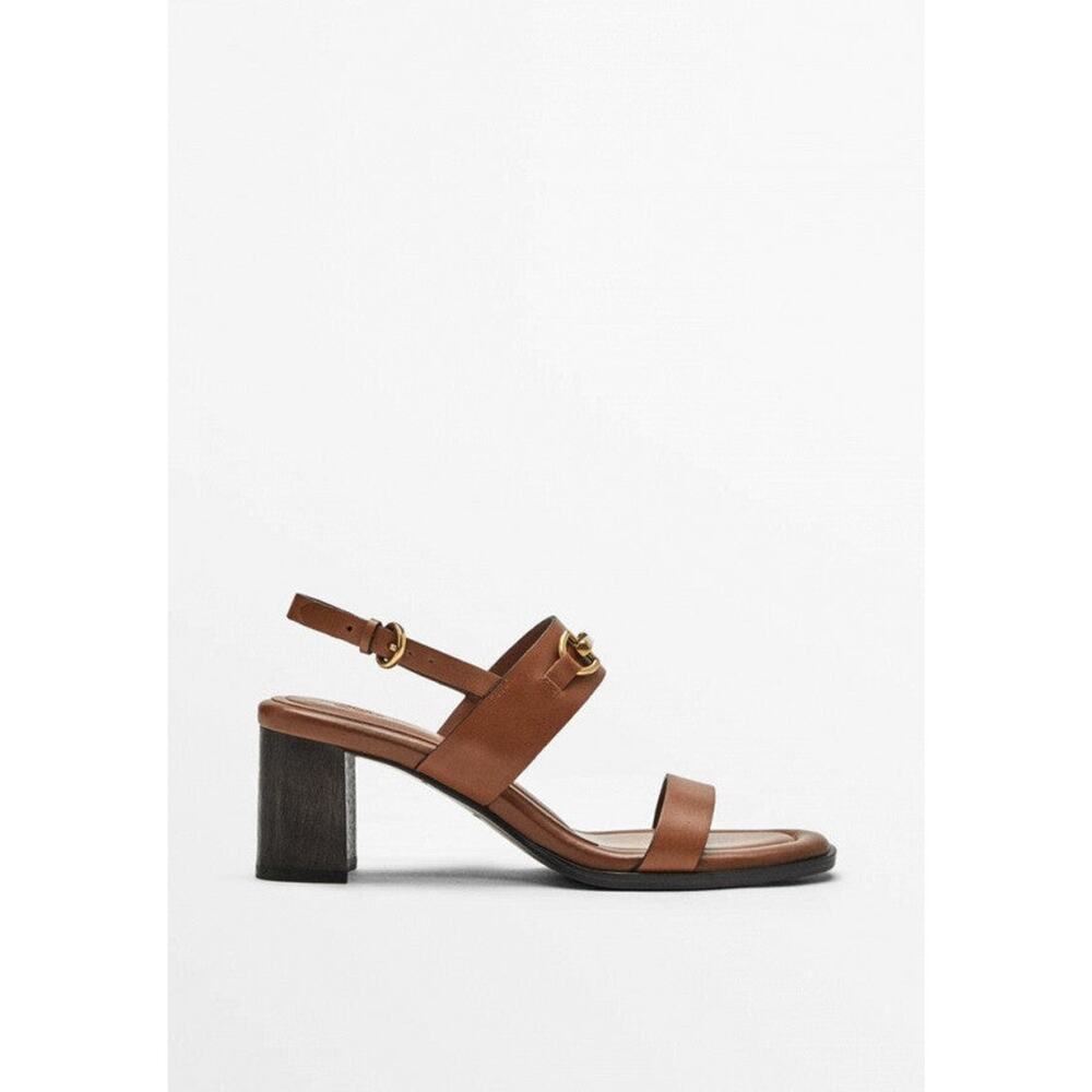Massimo Dutti Leather Heeled Sandals - 9 Brown